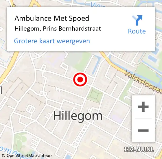 Locatie op kaart van de 112 melding: Ambulance Met Spoed Naar Hillegom, Prins Bernhardstraat op 9 juli 2024 12:41