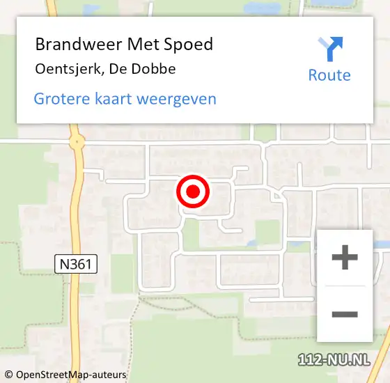 Locatie op kaart van de 112 melding: Brandweer Met Spoed Naar Oentsjerk, De Dobbe op 9 juli 2024 12:43