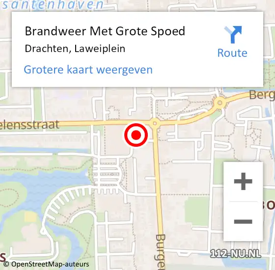 Locatie op kaart van de 112 melding: Brandweer Met Grote Spoed Naar Drachten, Laweiplein op 9 juli 2024 12:54