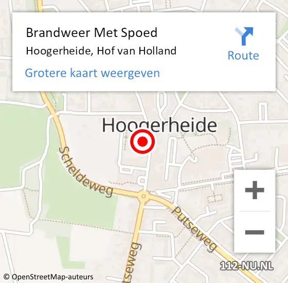 Locatie op kaart van de 112 melding: Brandweer Met Spoed Naar Hoogerheide, Hof van Holland op 9 juli 2024 13:00