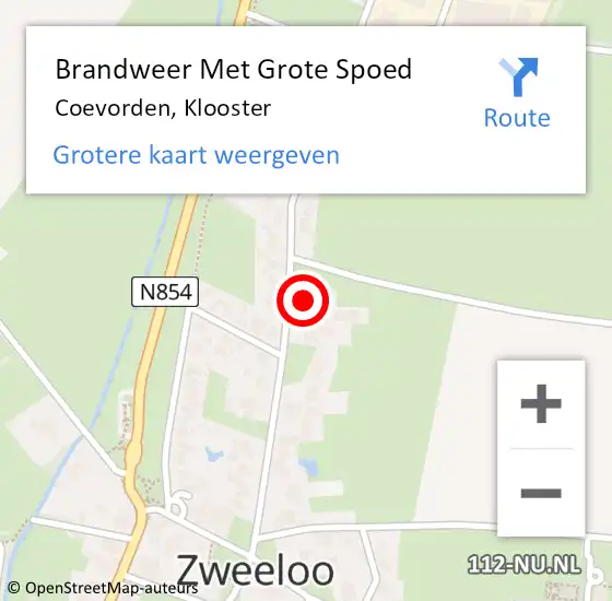 Locatie op kaart van de 112 melding: Brandweer Met Grote Spoed Naar Coevorden, Klooster op 9 juli 2024 13:05