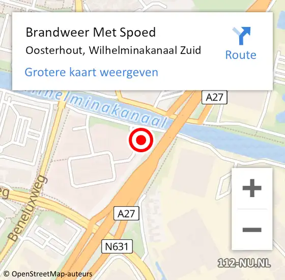 Locatie op kaart van de 112 melding: Brandweer Met Spoed Naar Oosterhout, Wilhelminakanaal Zuid op 9 juli 2024 13:12