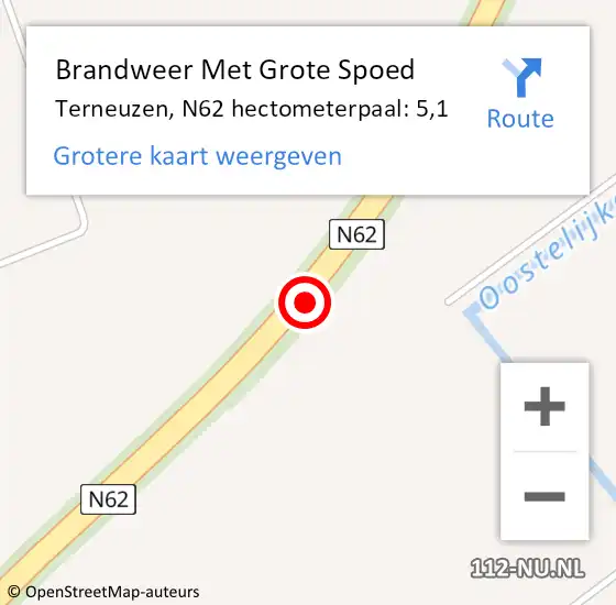 Locatie op kaart van de 112 melding: Brandweer Met Grote Spoed Naar Terneuzen, N62 hectometerpaal: 5,1 op 9 juli 2024 13:26