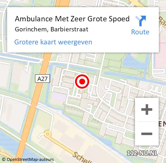 Locatie op kaart van de 112 melding: Ambulance Met Zeer Grote Spoed Naar Gorinchem, Barbierstraat op 9 juli 2024 13:27