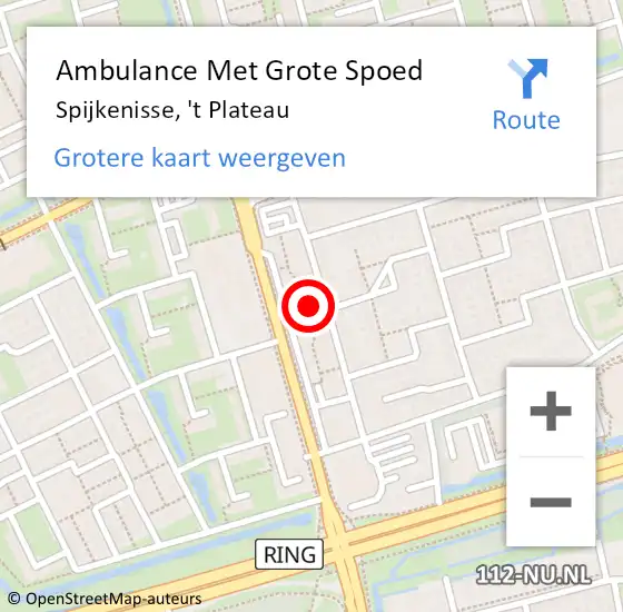 Locatie op kaart van de 112 melding: Ambulance Met Grote Spoed Naar Spijkenisse, 't Plateau op 9 juli 2024 13:40