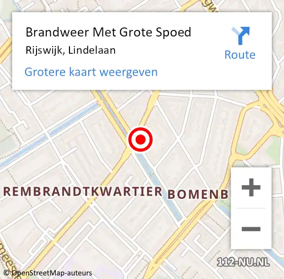 Locatie op kaart van de 112 melding: Brandweer Met Grote Spoed Naar Rijswijk, Lindelaan op 9 juli 2024 13:43