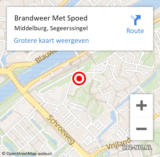 Locatie op kaart van de 112 melding: Brandweer Met Spoed Naar Middelburg, Segeerssingel op 9 juli 2024 13:47