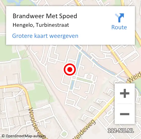 Locatie op kaart van de 112 melding: Brandweer Met Spoed Naar Hengelo, Turbinestraat op 9 juli 2024 13:48