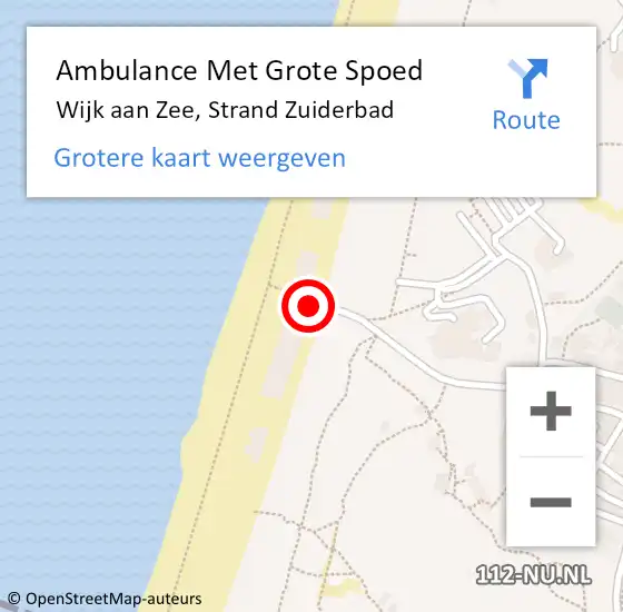 Locatie op kaart van de 112 melding: Ambulance Met Grote Spoed Naar Wijk aan Zee, Strand Zuiderbad op 9 juli 2024 13:51