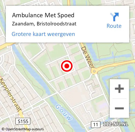 Locatie op kaart van de 112 melding: Ambulance Met Spoed Naar Zaandam, Bristolroodstraat op 9 juli 2024 14:09