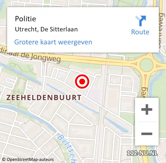 Locatie op kaart van de 112 melding: Politie Utrecht, De Sitterlaan op 9 juli 2024 14:13