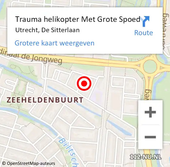 Locatie op kaart van de 112 melding: Trauma helikopter Met Grote Spoed Naar Utrecht, De Sitterlaan op 9 juli 2024 14:13