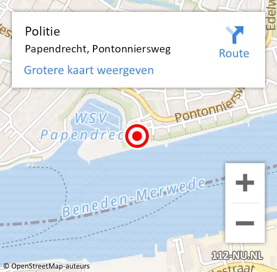 Locatie op kaart van de 112 melding: Politie Papendrecht, Pontonniersweg op 9 juli 2024 14:23