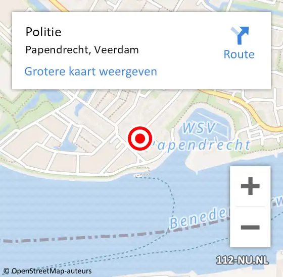 Locatie op kaart van de 112 melding: Politie Papendrecht, Veerdam op 9 juli 2024 14:23