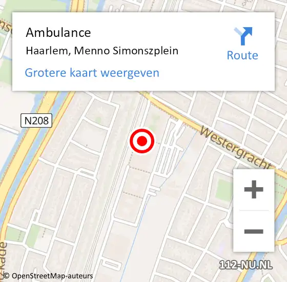 Locatie op kaart van de 112 melding: Ambulance Haarlem, Menno Simonszplein op 9 juli 2024 14:28