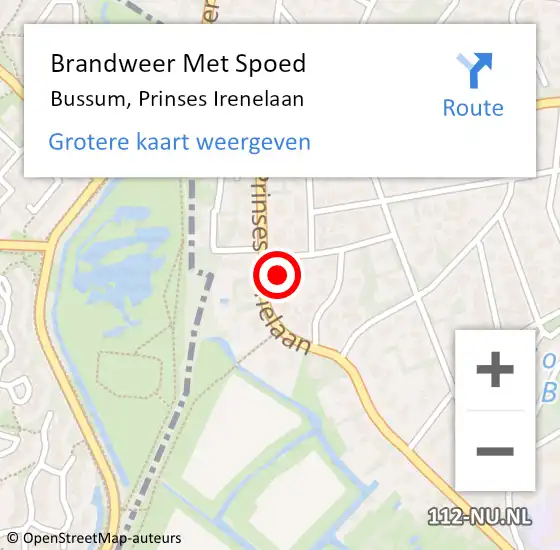 Locatie op kaart van de 112 melding: Brandweer Met Spoed Naar Bussum, Prinses Irenelaan op 9 juli 2024 14:39