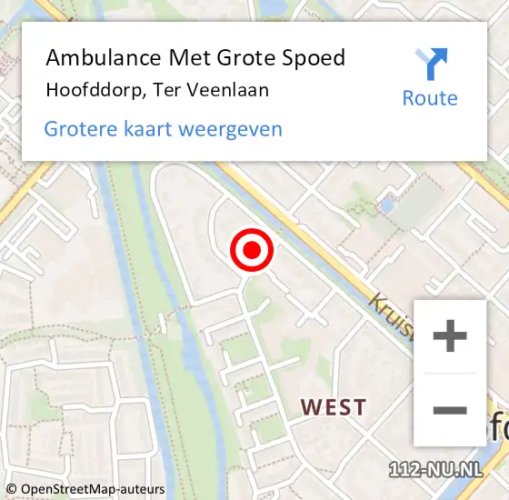 Locatie op kaart van de 112 melding: Ambulance Met Grote Spoed Naar Hoofddorp, Ter Veenlaan op 9 juli 2024 14:51