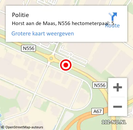 Locatie op kaart van de 112 melding: Politie Horst aan de Maas, N556 hectometerpaal: 5 op 9 juli 2024 14:53