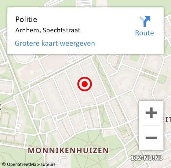 Locatie op kaart van de 112 melding: Politie Arnhem, Spechtstraat op 9 juli 2024 15:01