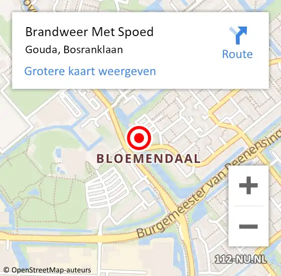 Locatie op kaart van de 112 melding: Brandweer Met Spoed Naar Gouda, Bosranklaan op 9 juli 2024 15:10