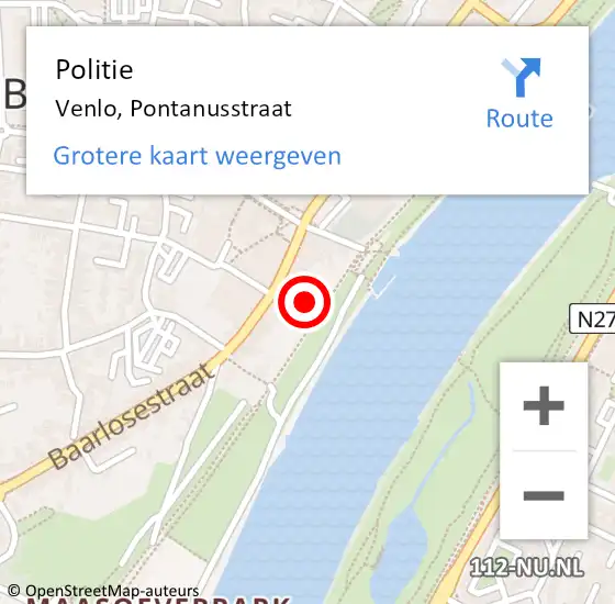 Locatie op kaart van de 112 melding: Politie Venlo, Pontanusstraat op 9 juli 2024 15:17