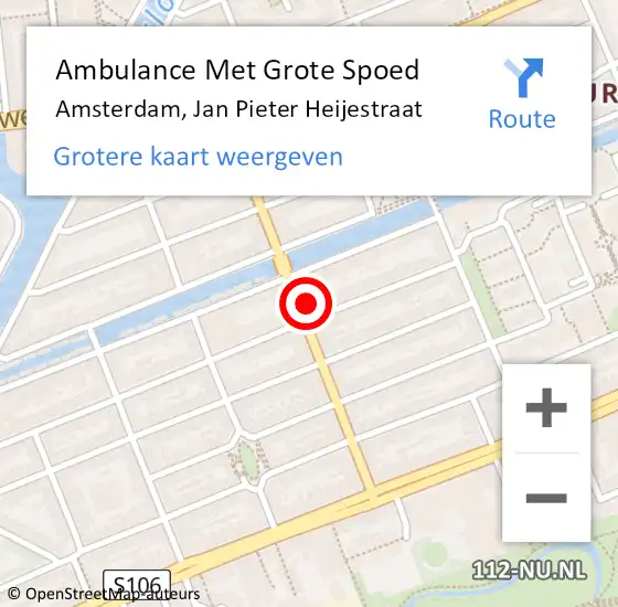 Locatie op kaart van de 112 melding: Ambulance Met Grote Spoed Naar Amsterdam, Jan Pieter Heijestraat op 9 juli 2024 15:23