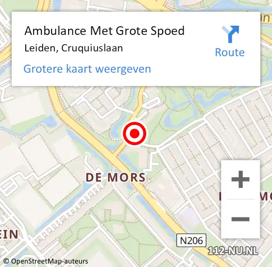 Locatie op kaart van de 112 melding: Ambulance Met Grote Spoed Naar Leiden, Cruquiuslaan op 9 juli 2024 15:24