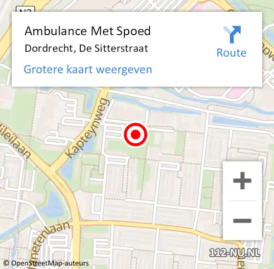 Locatie op kaart van de 112 melding: Ambulance Met Spoed Naar Dordrecht, De Sitterstraat op 9 juli 2024 15:28