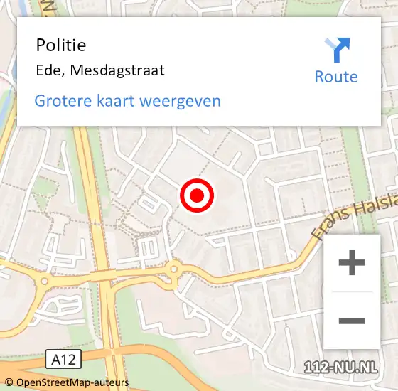 Locatie op kaart van de 112 melding: Politie Ede, Mesdagstraat op 9 juli 2024 15:35