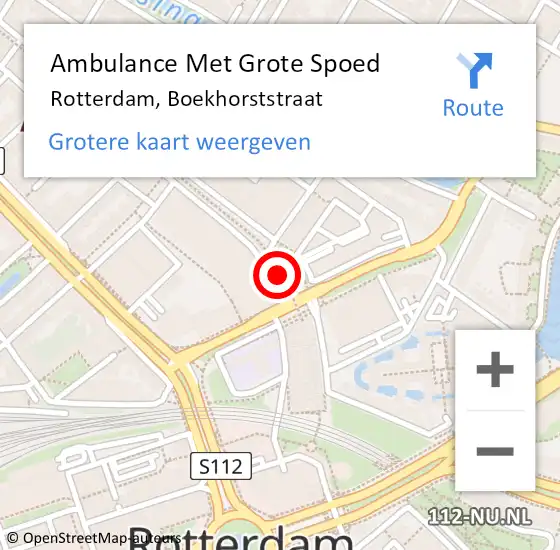 Locatie op kaart van de 112 melding: Ambulance Met Grote Spoed Naar Rotterdam, Boekhorststraat op 9 juli 2024 15:45