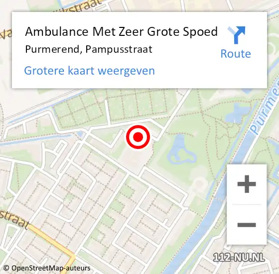 Locatie op kaart van de 112 melding: Ambulance Met Zeer Grote Spoed Naar Purmerend, Pampusstraat op 9 juli 2024 15:51