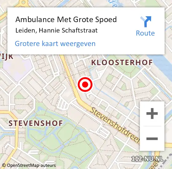 Locatie op kaart van de 112 melding: Ambulance Met Grote Spoed Naar Leiden, Hannie Schaftstraat op 9 juli 2024 15:55