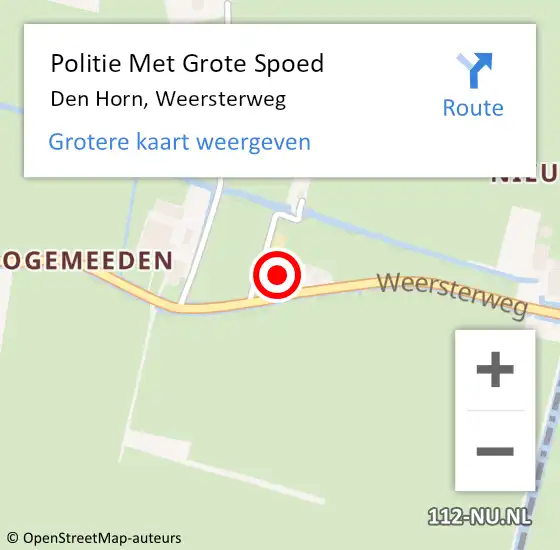 Locatie op kaart van de 112 melding: Politie Met Grote Spoed Naar Den Horn, Weersterweg op 9 juli 2024 16:13