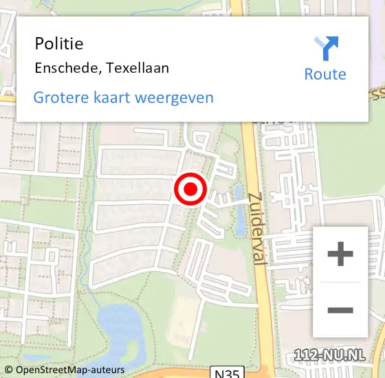 Locatie op kaart van de 112 melding: Politie Enschede, Texellaan op 9 juli 2024 16:18