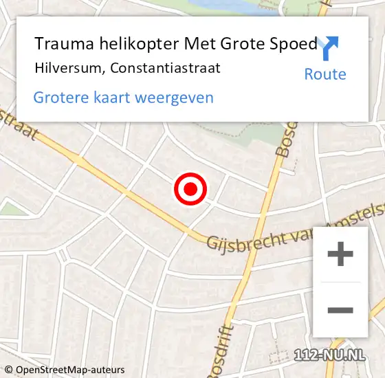 Locatie op kaart van de 112 melding: Trauma helikopter Met Grote Spoed Naar Hilversum, Constantiastraat op 9 juli 2024 16:25