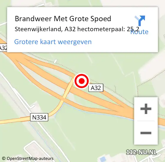 Locatie op kaart van de 112 melding: Brandweer Met Grote Spoed Naar Steenwijkerland, A32 hectometerpaal: 25,2 op 9 juli 2024 16:39