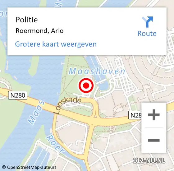 Locatie op kaart van de 112 melding: Politie Roermond, Arlo op 9 juli 2024 16:39