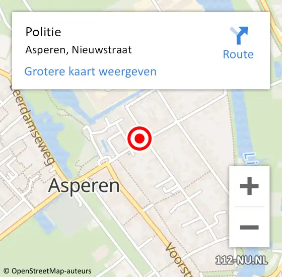 Locatie op kaart van de 112 melding: Politie Asperen, Nieuwstraat op 9 juli 2024 16:41