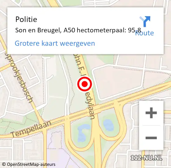 Locatie op kaart van de 112 melding: Politie Son en Breugel, A50 hectometerpaal: 95,8 op 9 juli 2024 16:42