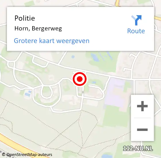 Locatie op kaart van de 112 melding: Politie Horn, Bergerweg op 9 juli 2024 16:46