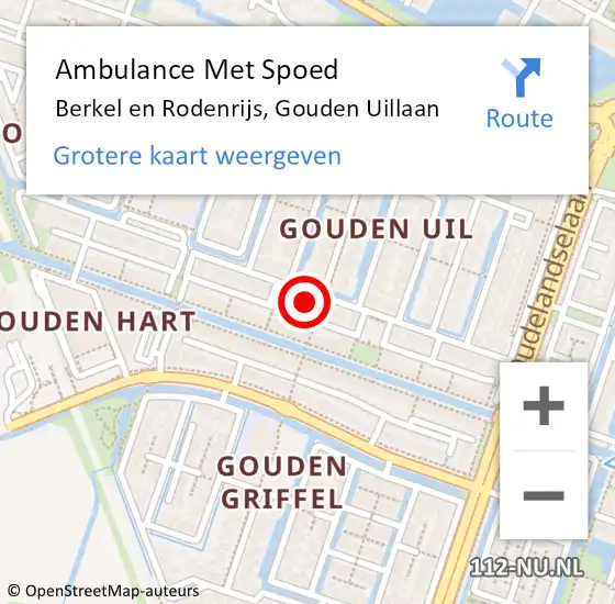 Locatie op kaart van de 112 melding: Ambulance Met Spoed Naar Berkel en Rodenrijs, Gouden Uillaan op 9 juli 2024 16:52