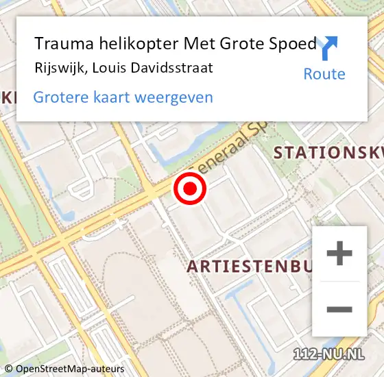 Locatie op kaart van de 112 melding: Trauma helikopter Met Grote Spoed Naar Rijswijk, Louis Davidsstraat op 9 juli 2024 17:01