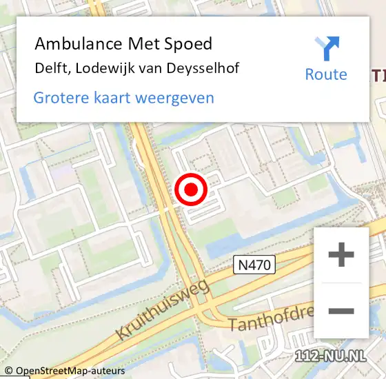 Locatie op kaart van de 112 melding: Ambulance Met Spoed Naar Delft, Lodewijk van Deysselhof op 9 juli 2024 17:04