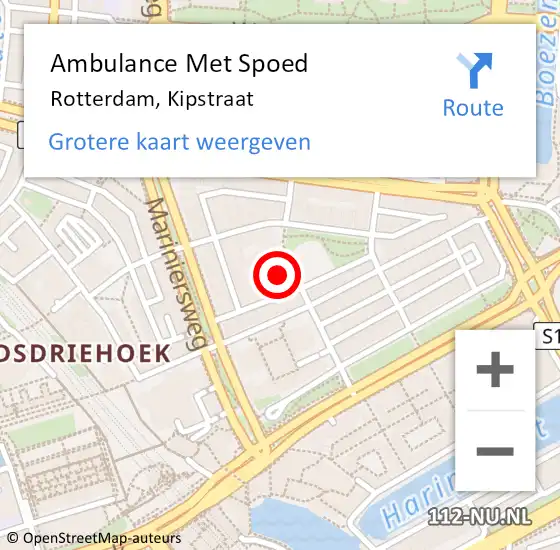 Locatie op kaart van de 112 melding: Ambulance Met Spoed Naar Rotterdam, Kipstraat op 9 juli 2024 17:20