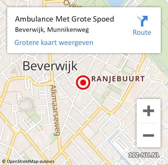 Locatie op kaart van de 112 melding: Ambulance Met Grote Spoed Naar Beverwijk, Munnikenweg op 9 juli 2024 17:31