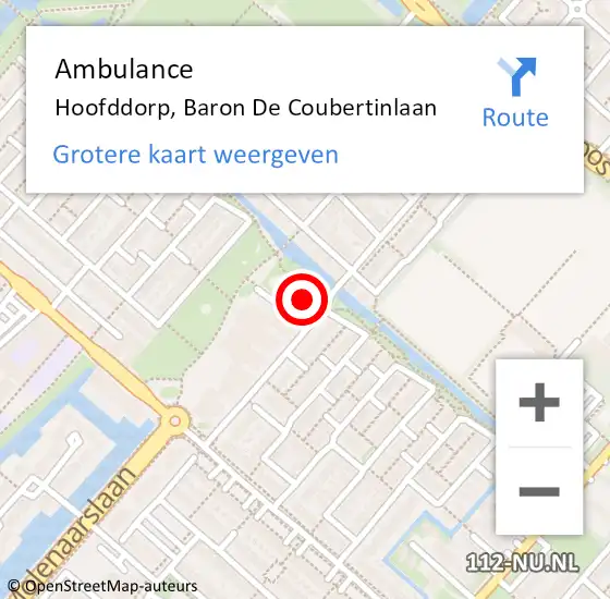 Locatie op kaart van de 112 melding: Ambulance Hoofddorp, Baron De Coubertinlaan op 9 juli 2024 17:31