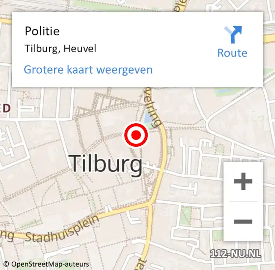 Locatie op kaart van de 112 melding: Politie Tilburg, Heuvel op 9 juli 2024 17:45