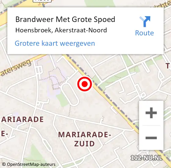 Locatie op kaart van de 112 melding: Brandweer Met Grote Spoed Naar Hoensbroek, Akerstraat-Noord op 9 juli 2024 17:55