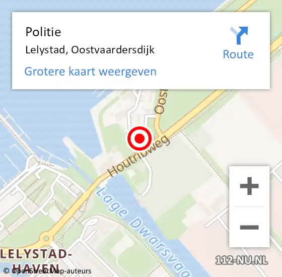 Locatie op kaart van de 112 melding: Politie Lelystad, Oostvaardersdijk op 9 juli 2024 17:57