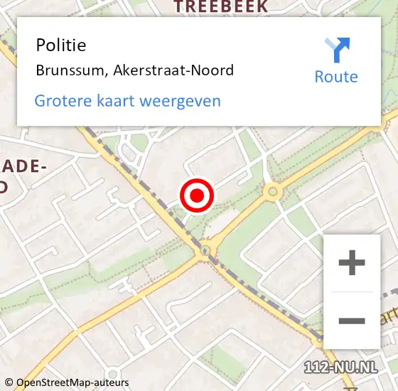 Locatie op kaart van de 112 melding: Politie Brunssum, Akerstraat-Noord op 9 juli 2024 17:59